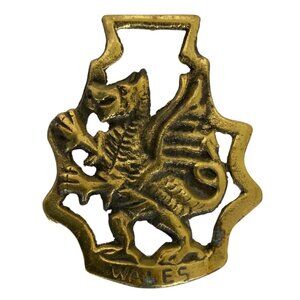 Vintage Brass Horse Harness Medallion Wales With Welsh Dragon Design